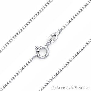 0.8mm Classic Box Link Chain Necklace in .925 Sterling Silver w/ Rhodium - 24"